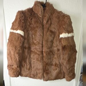 Fur Origin France  Rabbit Fur Short Coat Jacket Brown Soft Hook Closure